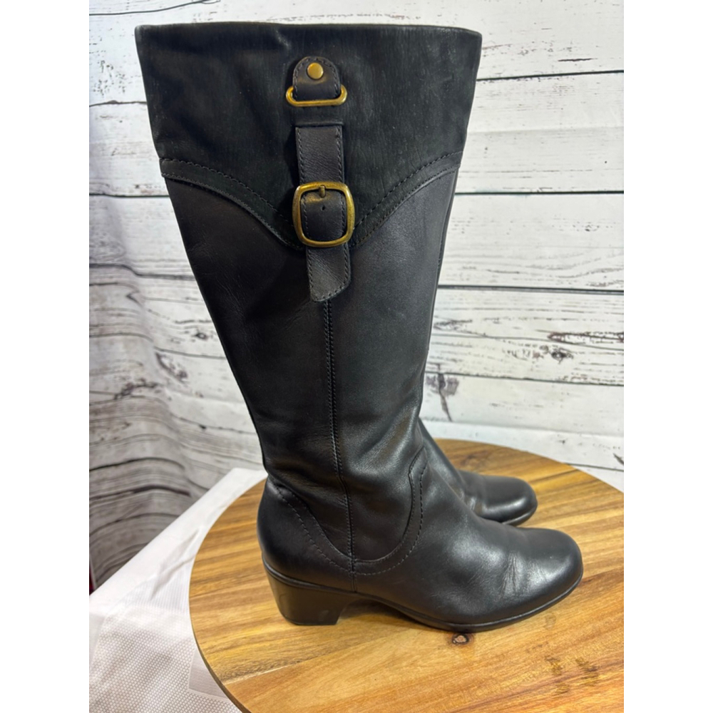 Women's Clarks Black Leather Knee-High Boots Size 9 - Picture 7 of 13